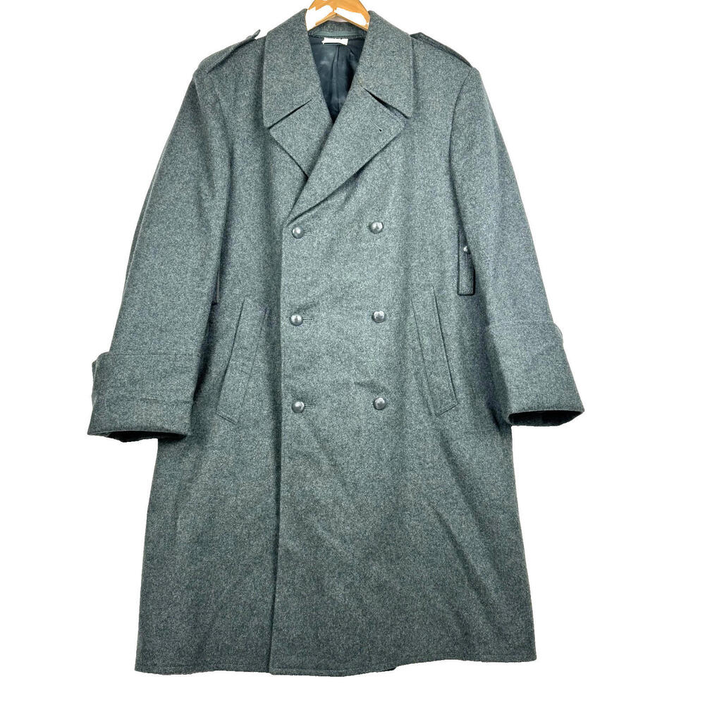 Vintage Swiss Army EU 46BB Double Breasted Long Trench Wool Great Coat Military